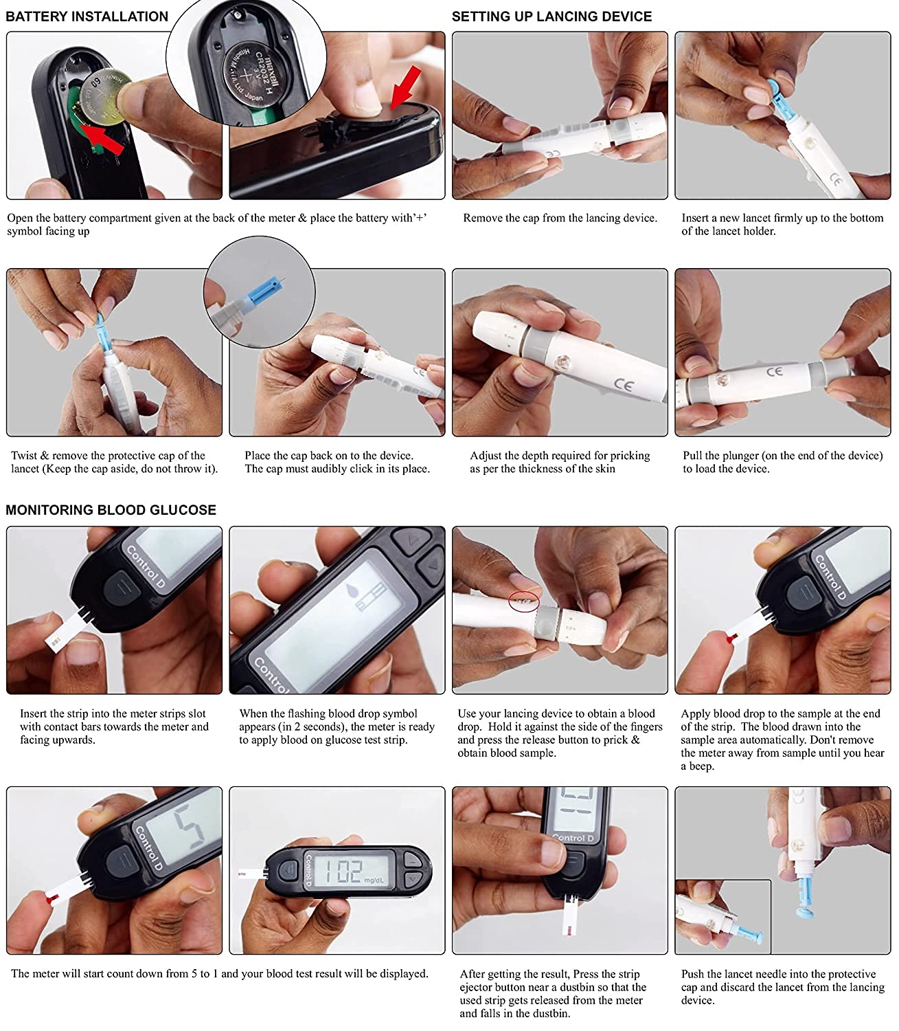 Control D Blood Glucose Sugar Testing Monitor With 10 Strips Glucometer - White