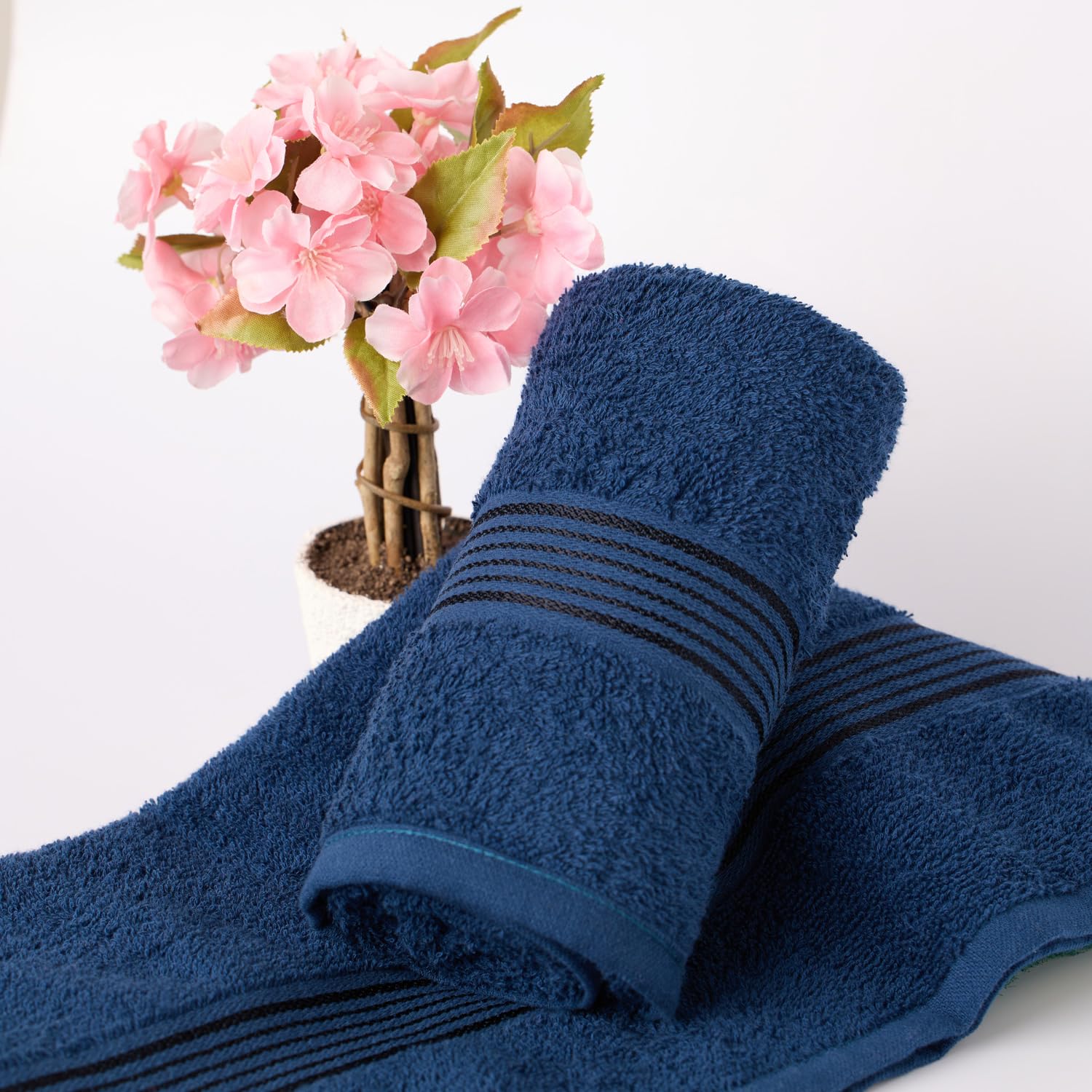 Kopa Quick Dry 100% Cotton Soft Terry Hand Towel 380 Gsm | Quick Dry 100% Cotton Super Absorbent, Lightweight (D'Ross) Hand Towel (Navy Blue)- Pack Of 2