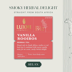 Luxmi Estates Vanilla Rooibos Herbal Tea - 100gm Tin Caddy, 3.5 Ounce, 50 Cups | USDA Certified Organic Herbal Tea - Gluten Free, Caffeine Free Tea Bags