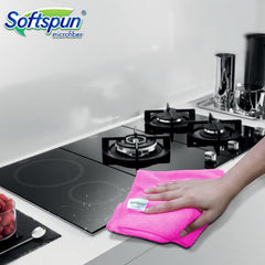 Softspun Microfiber Cleaning Cloths Towel Set 340 Gsm | Highly Absorbent Lint And Streak Free Multi-Purpose Wash Cloth For Kitchen, Car, Stainless (2 Pcs)- Pink