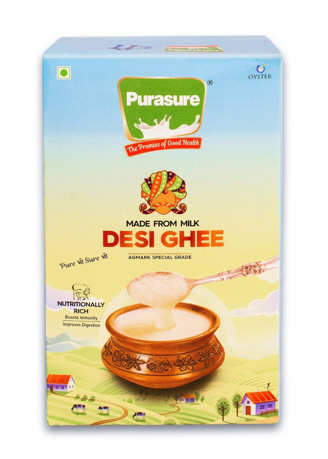 Natural Premium Desi Ghee By Purasure | Rich In Vitamin A, D, E & K Healthy Desi Ghee For Laddus | (1 Litre) 33.8 Ounce | Box Pack