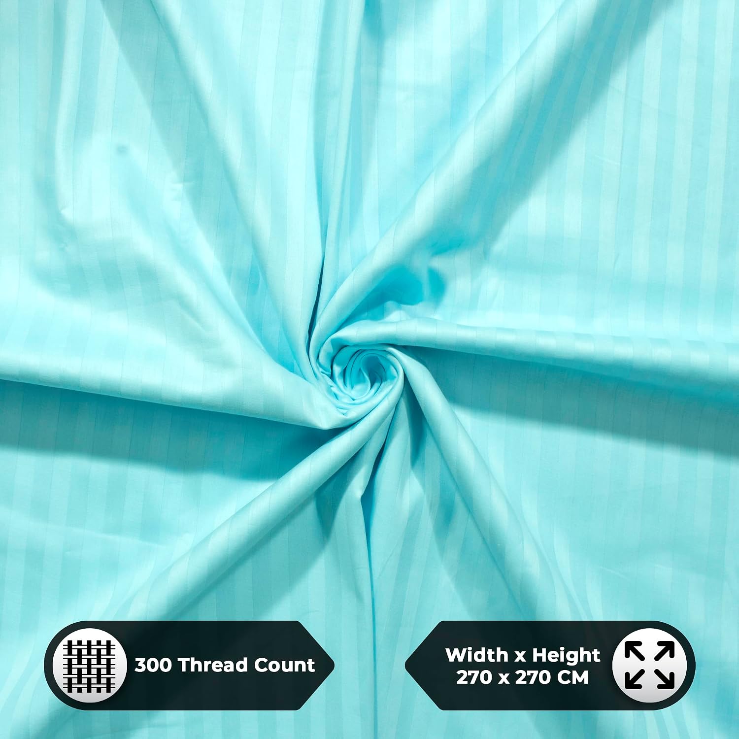 Satin Stripes King Size Cotton Bedsheet With 2 Pillow Covers - 108 X 108 Inches, Sky Blue | Perfect For Home Decor, Guest House | Ideal For All Seasons