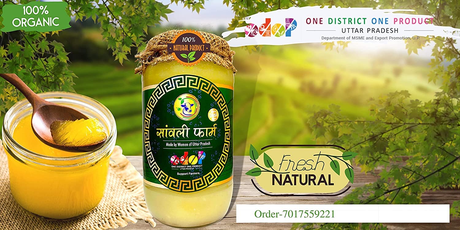 Organic Natural Desi Cow Ghee By Sanwali Farm | Vedic Bilona Method, Hand Churned Ghee For Boost Immunity | (500ml) 16.8 Ounce | Jar Pack