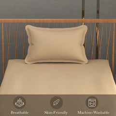 Solid Plain Single Size Bedsheet Set With 1 Pillow Covers | Size - 60 X 90 Inches, Beige | Ideal For All Seasons Due To Its Breathable Nature