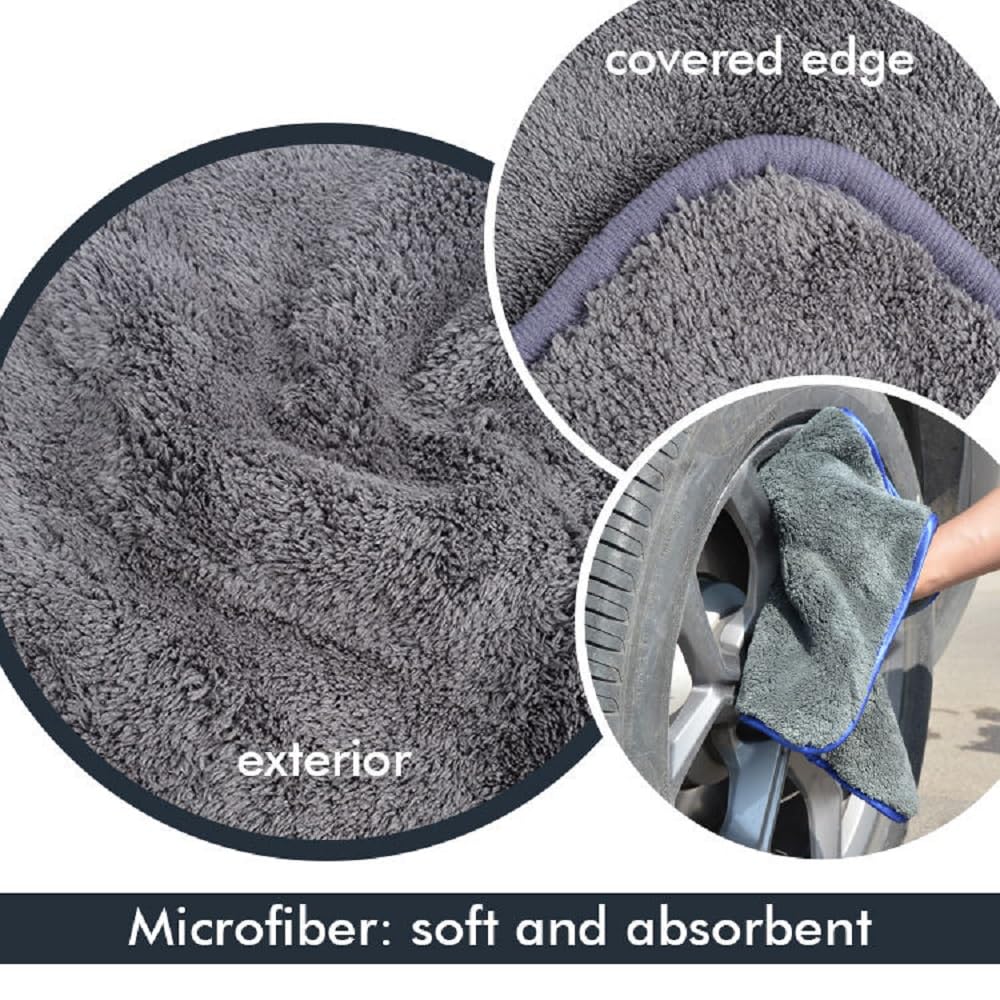 Detachi Dual Sided Microfiber Cloth 400 Gsm | Thick Lint & Streak-Free Multipurpose Cloths | Absorbent Extra Thick Plush Towel For Cleaning, Washing & Drying - Grey (2 Pcs)