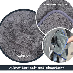 Detachi Dual Sided Microfiber Cloth 600 Gsm | Thick Lint & Streak-Free Multipurpose Cloths | Absorbent Extra Thick Plush Towel For Cleaning, Washing & Drying - Grey (3 Pcs)
