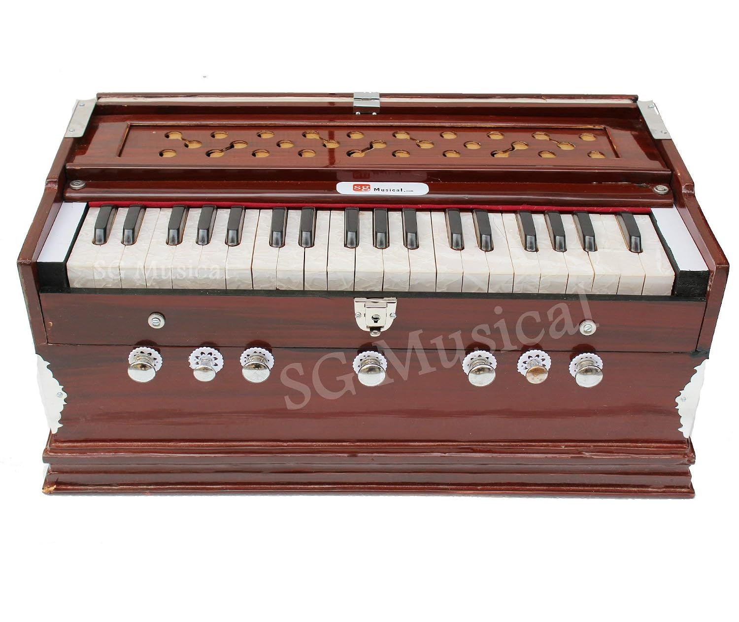 Musical Instrument Harmonium - 7 Stopper, 39 Keys, Two Reeds (Base- Male), Double Bellow | Two Side Carry Handles, Jaali Frame On Keys