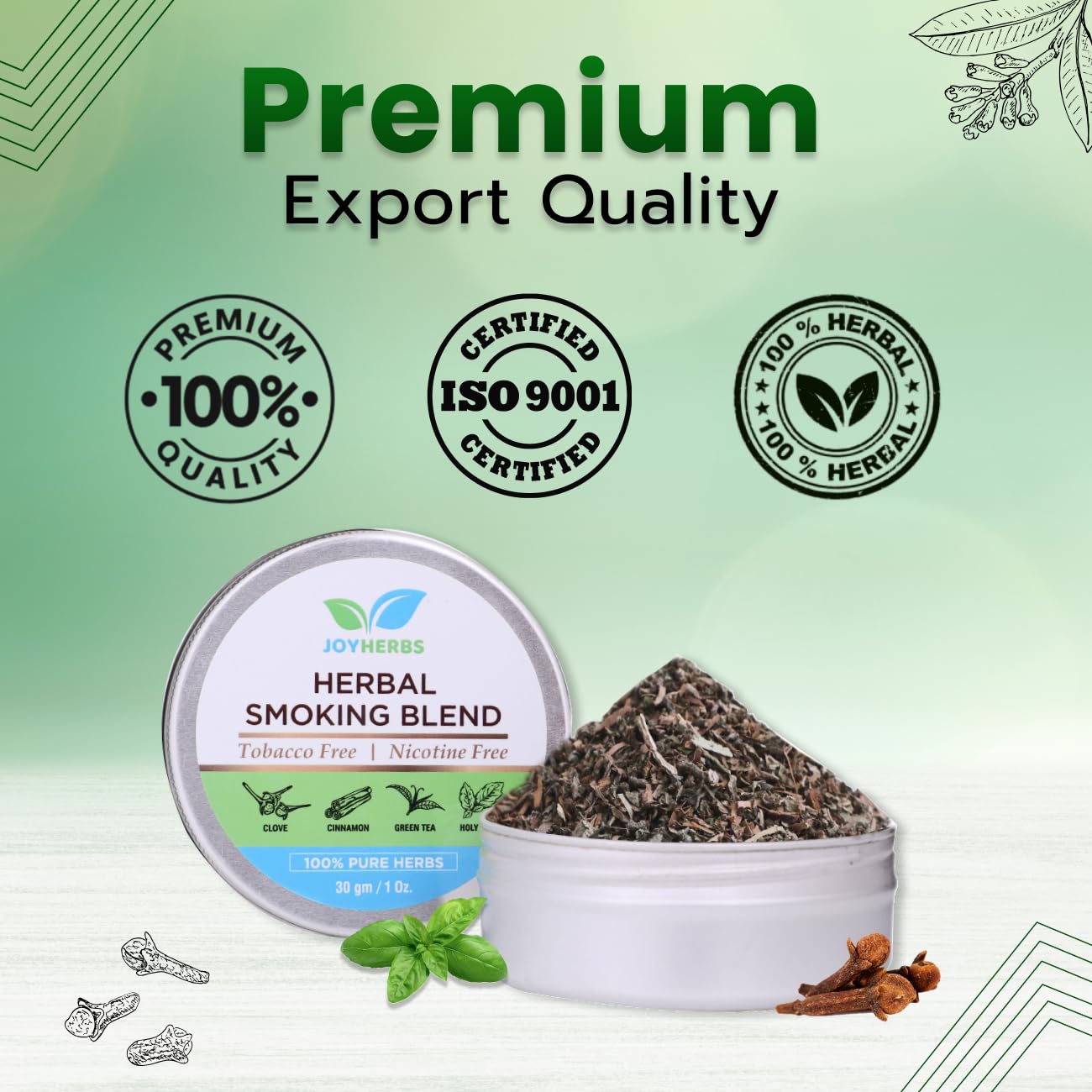 Ayurvedic & Herbal Nicotine Free Mixture For Smoking - Pack Of 30 Gram | Organic Smoking Blend Mix Of Clove, Tulsi & Green Tea