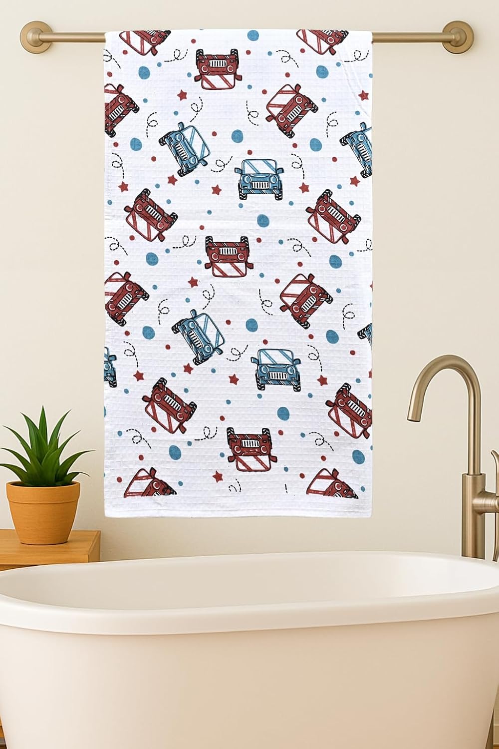 Mafatlal Coo Coo 100% Cotton Kids Bath Towel 250 Gsm | Soft, Lightweight & Quick-Dry Fun Cartoon Print Towel (Red) - 1 Pcs