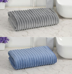 Cotton Bolls Premium Microfiber Bath Towel 300 Gsm | Ultra-Soft, Highly Absorbent, Superior Comfort, Durable & Elegant Design (2 Pcs) - Navy & Grey