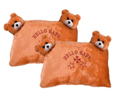 Hello Teddy Design Kid's Pillow, Velvet Super Soft Kids Pillow, Orange - 12 X 18 Inch | Soft Kids Pillow For Sleeping & Travel, Suitable For All Sleepers, Comfortable - Pack Of 2