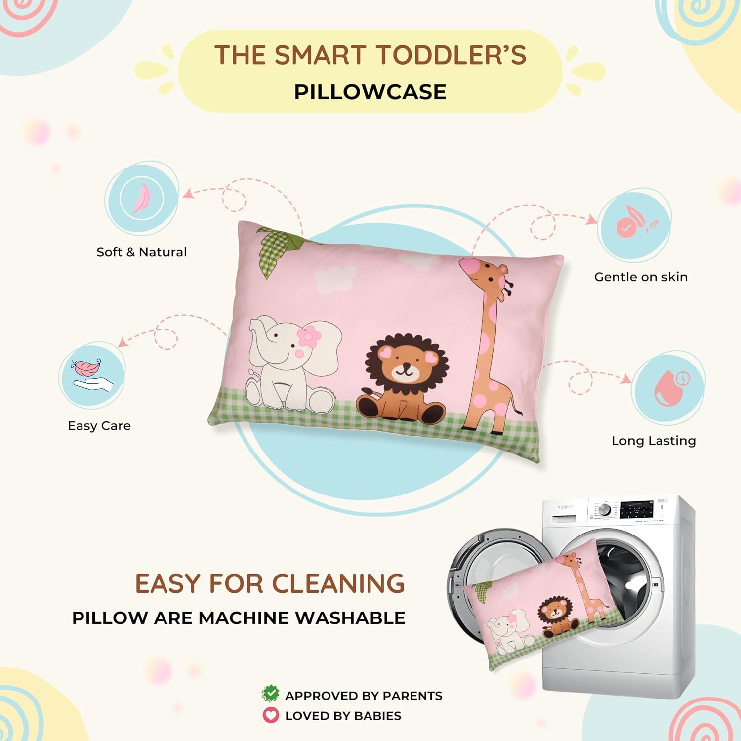 Baby Pillow With Super Soft Imported Fabric, 1 Month To 5 Year Kids Pillows - 12 X 18 Inches | Animal & Cartoon Prints, Kid Pillow For Sleep, Bed Set, Head Shaping, Neck Support Pillow