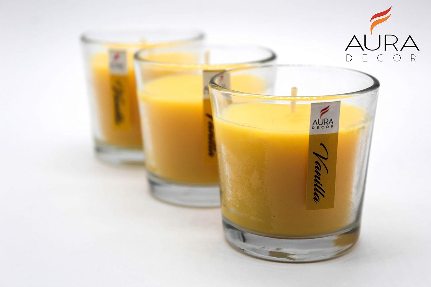 VANILLA FRAGRANCE VOTIVE GLASS CANDLES SET OF 3 | BURNING TIME 12 HOURS