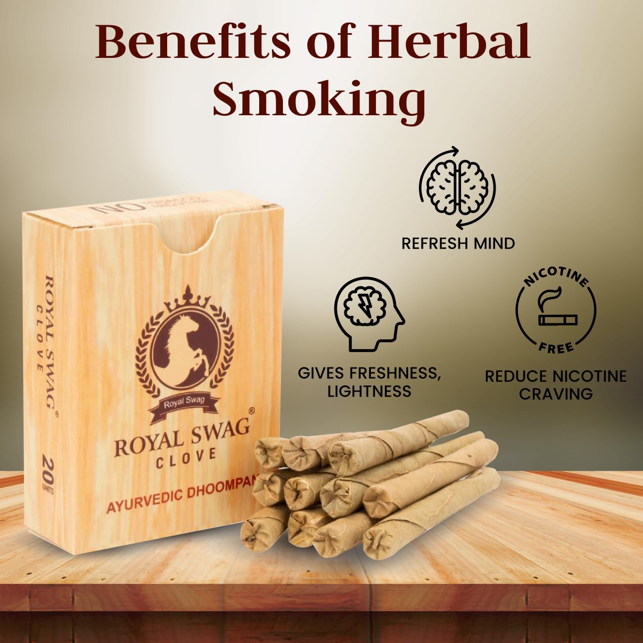 Royal Swag Ayurvedic Herbal Bidi For Smoking 100% Tobacco-Free, Nicotine-Free (Pack Of 40 Sticks) With 20ml Shot Spray Satisfy Nicotine Craving (Smoking Cessation)