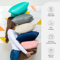 Microfiber Square Soft Pillow Cushion For Sofa & Bed, Cream - 24 X 24 Inch | Fluffy Pillow For Comfort & Back Support | Breathable, Washable | Premium Velvet Cover With Zip - Pack Of 1