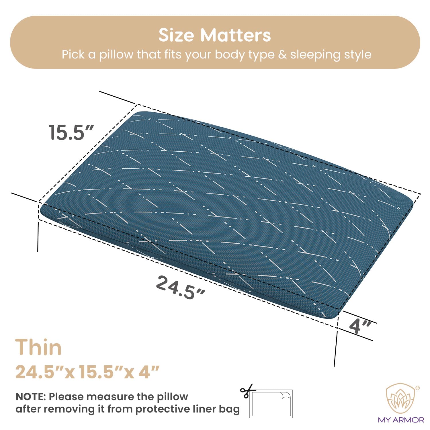 Cool Gel Memory Foam Pillow For Neck Pain & Shoulder Pain, Thin Size - 4 Inch | Orthopedic Pillow For Sleeping, Washable Blue Checks Cover | Compressible, Breathable, Pack Of 1