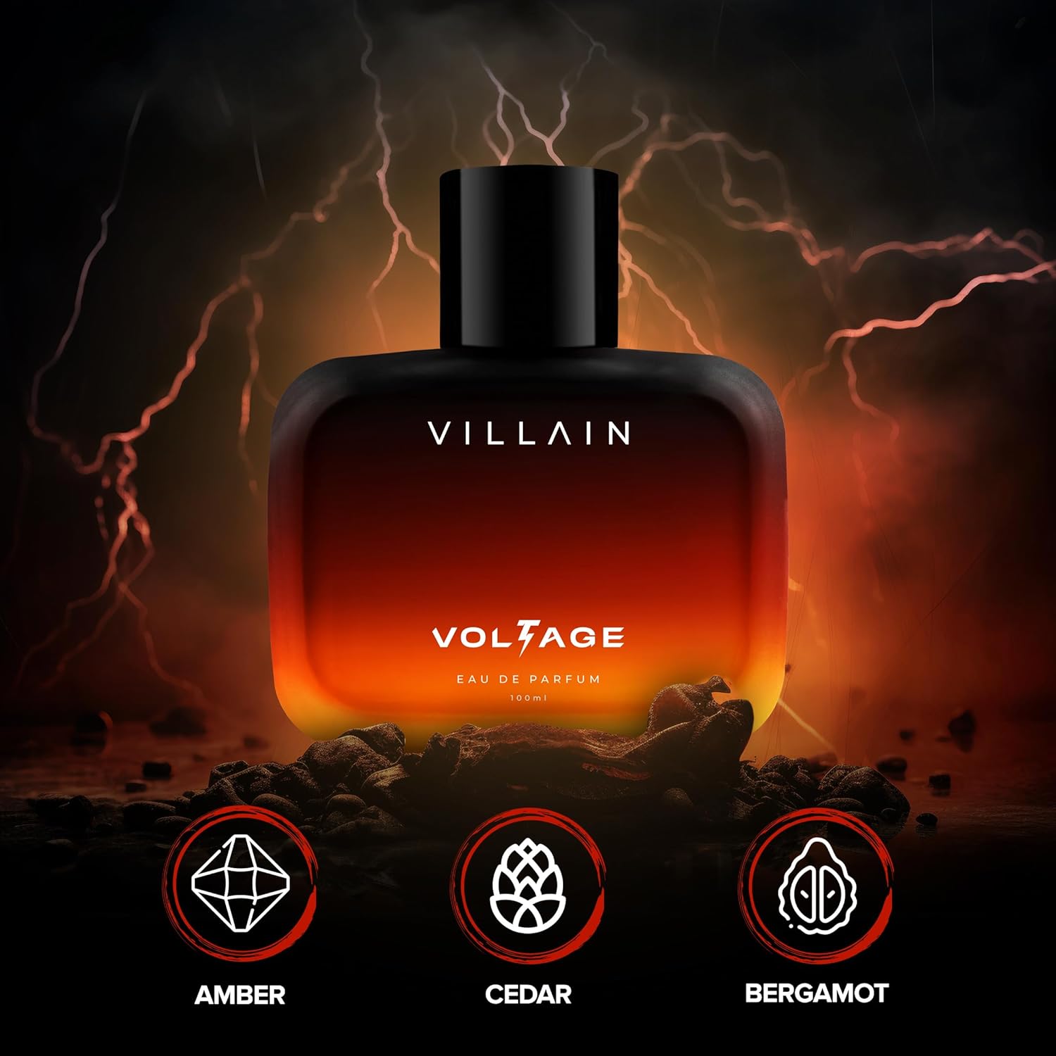 Villain Voltage Eau De Parfum 100ml 3.4 Fl.oz. Masculine Luxury Fragrance | Long Lasting | Party Wear