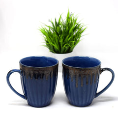 Handcrafted Midnight Blue Drip Ceramic Coffee Mug Set Of 2 - 350ml Each | Ceramic Mugs For Coffee, Tea, Milk - Microwave Safe & Dishwasher Safe