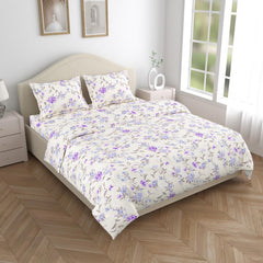 Flat Bedsheet Queen Size Bed With 2 Pillow Covers - 100 X 90 Inches, White & Purple | Soft, Breathable & Durable | Skin-Friendly & Durable