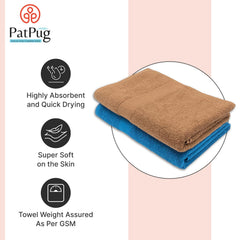 PatPug 100% Indian Ultra Soft Cotton 450 Gsm Bath Towel Large Bath Towel | Highly Absorbent Quick Drying Durable Towel For Men, Women & Kids (Ocean Blue & Coffee Brown)