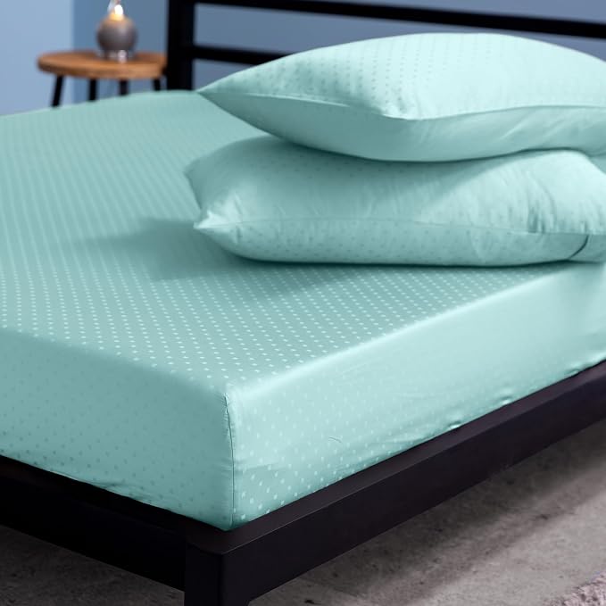 Cotton Fitted Bedsheet For Double Bed With 2 Pillow Covers - 72 X 78 Inches, Sky Blue | Sateen Weave Queen Size Bed Sheet,12" Deep Pocket