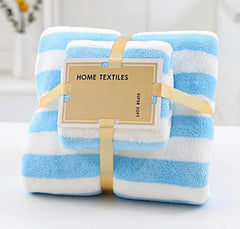 Homecloud Ultra Soft 300 Gsm Bath Towel Set | 3x Softer Than Cotton Towels Strip Skyblue | Highly Absorbent & Ultra Fast Dry | Set Of 2 (1 Bath + 1 Face Towel)