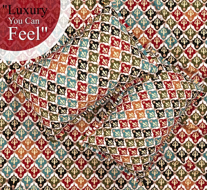 Cotton Elastic Fitted Bedsheets With 2 Pillow Covers Double Bed All Around Elastic | 72 X 78 +10 Inches, Multicolor - Breathable & Skin-Friendly Bedsheet