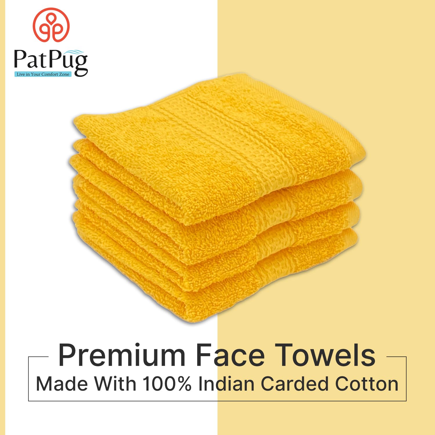 Patpug 100% Indian Ultra Soft Cotton Face Towel 500 Gsm | Napkin, Baby Face Towel, For Facewash, Gym, Travel, Hanky (Sunrise Yellow) | Pack Of 4