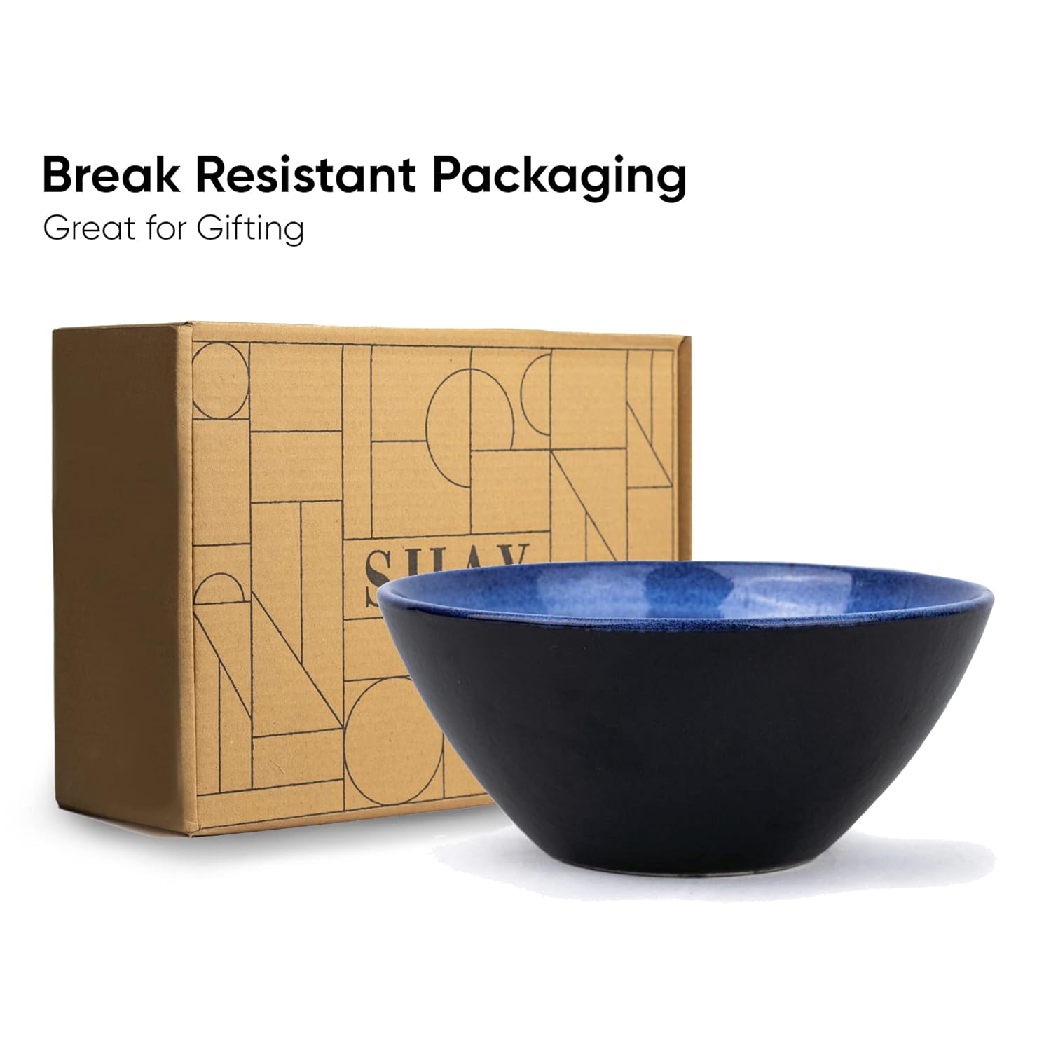 Ceramic Large Serving Bowls Set Of 1 Pc - 1400ml, Blue Reactive | Premium Ceramic Bowl - Large Size | Microwave Safe Bowl - Bowl Set With Glossy Finish | Ceramic Bowl