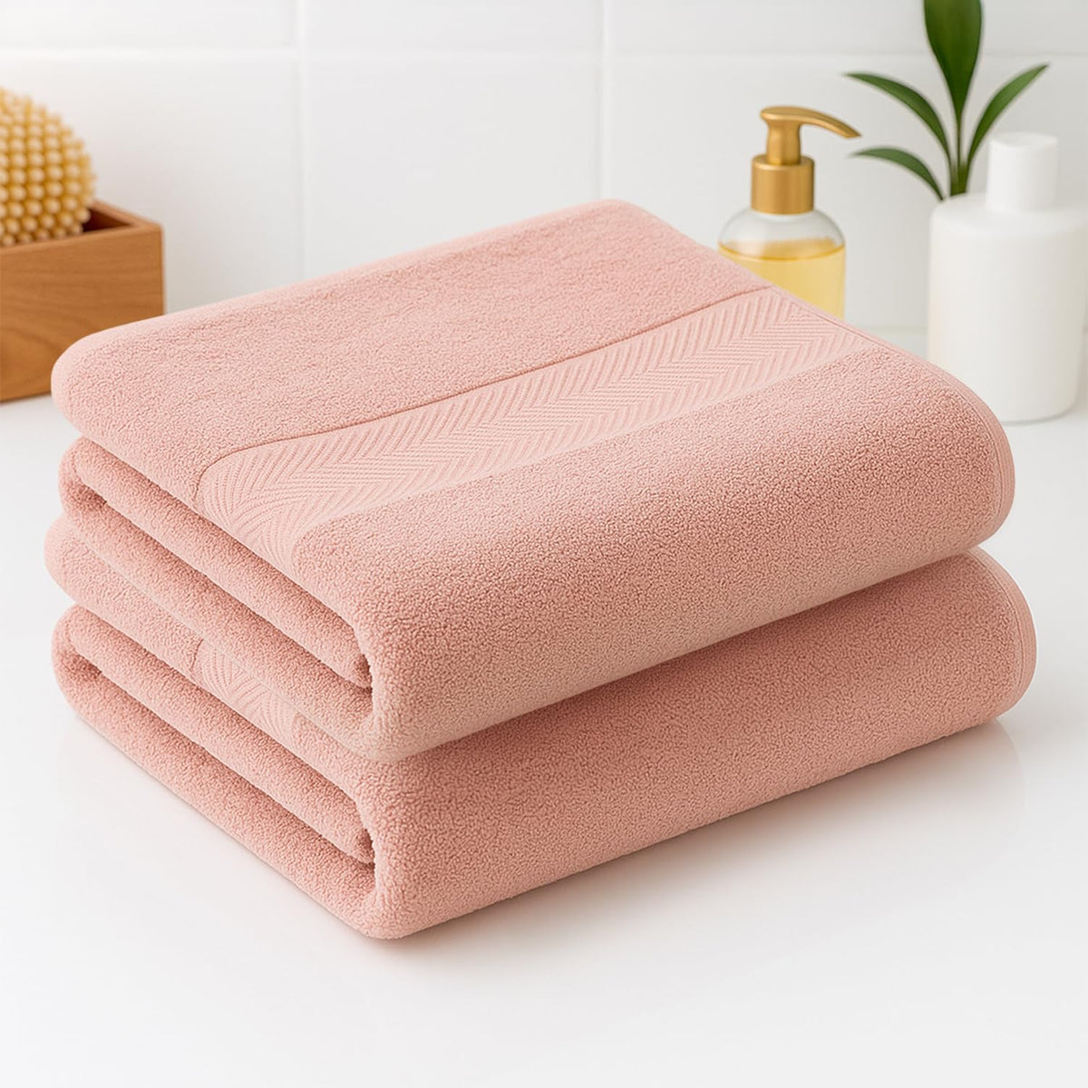 Earthy Fables Pure Carded Cotton Bath Towel 1000 Gsm | Soft, Absorbent, Quick Dry & Skin-Friendly Towel Set Of 2 (Blush)