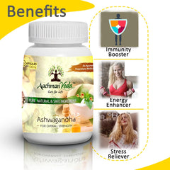 Aachman Veda Ashwagandha Capsules For Men & Women, Stress Management, Strength, Stamina Energy | 60 Capsules 100gm 0.2lbs