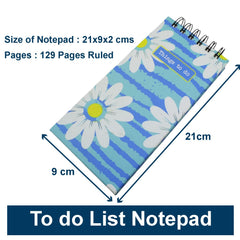 To Do List Notepad, Daily Planner Diary, Pages 129, Birthday Return Gift (Blue White Flower) 1Pc