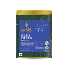 Luxmi Estates Blue Hills Black Tea - 100gm, 3.5 Ounce, 50 Cups | Premium CTC Blended Tea With Leaf - Strong Assam Flavor | Additives Free, High Caffeine Black Tea