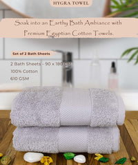 Rangoli Soft Absorbent Durable Towels Earthly Egyption Cotton Plush Oversized Large Size Bath Towel 1200 Gsm (Grey)- Pack Of 2