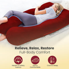 U Shape Full Body Pillow, Pregnancy Pillows For Sleeping, Maroon Color | Maternity Pillows For Back, Hips, Legs, Belly | For Pregnant Women With Removable, Washable Velvet Cover, Adjustable