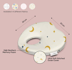 Premium Head Shaping Heart Shape Memory Foam Pillow - Moon & Stars Print - 23 X 23 X 4 Cm | Head Corrector Pillow, Lightweight & Portable, Ultra - Soft & Breathable Fabric Pillow