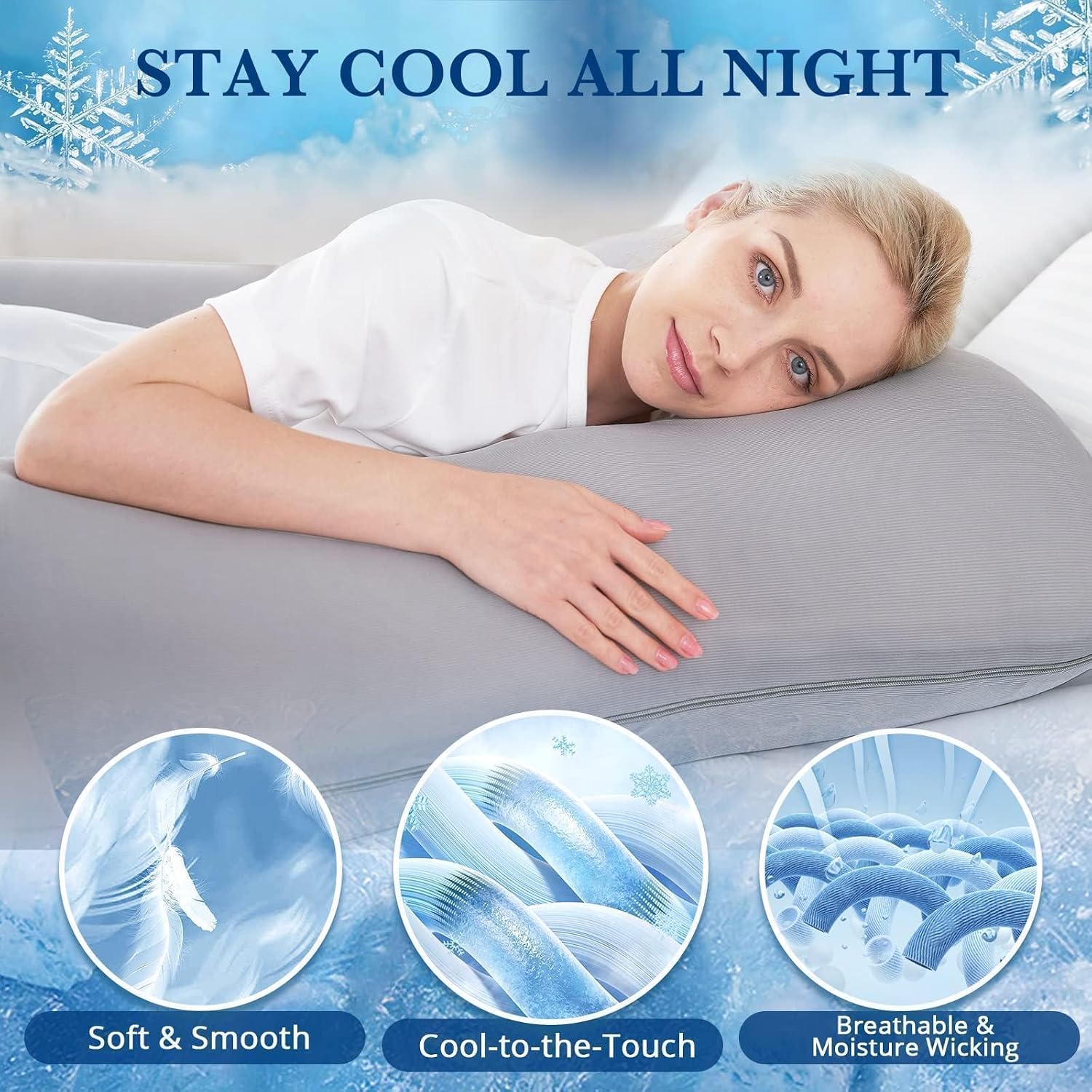 Cooling Pregnancy Pillows For Sleeping, U Shaped Full Body Pillow, Light Grey | Green Maternity Pillow For Pregnant Women, Pregnancy Must Haves | Machine Washable Cooling Cover