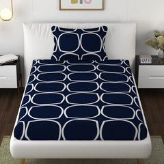 Premium Cotton Elastic Fitted 1 Single Bedsheets With 1 Large Pillow Covers | Size 36 X 78 Inches, Dark Blue - Wrinkle Free & Soft Touch Summer Bedsheet