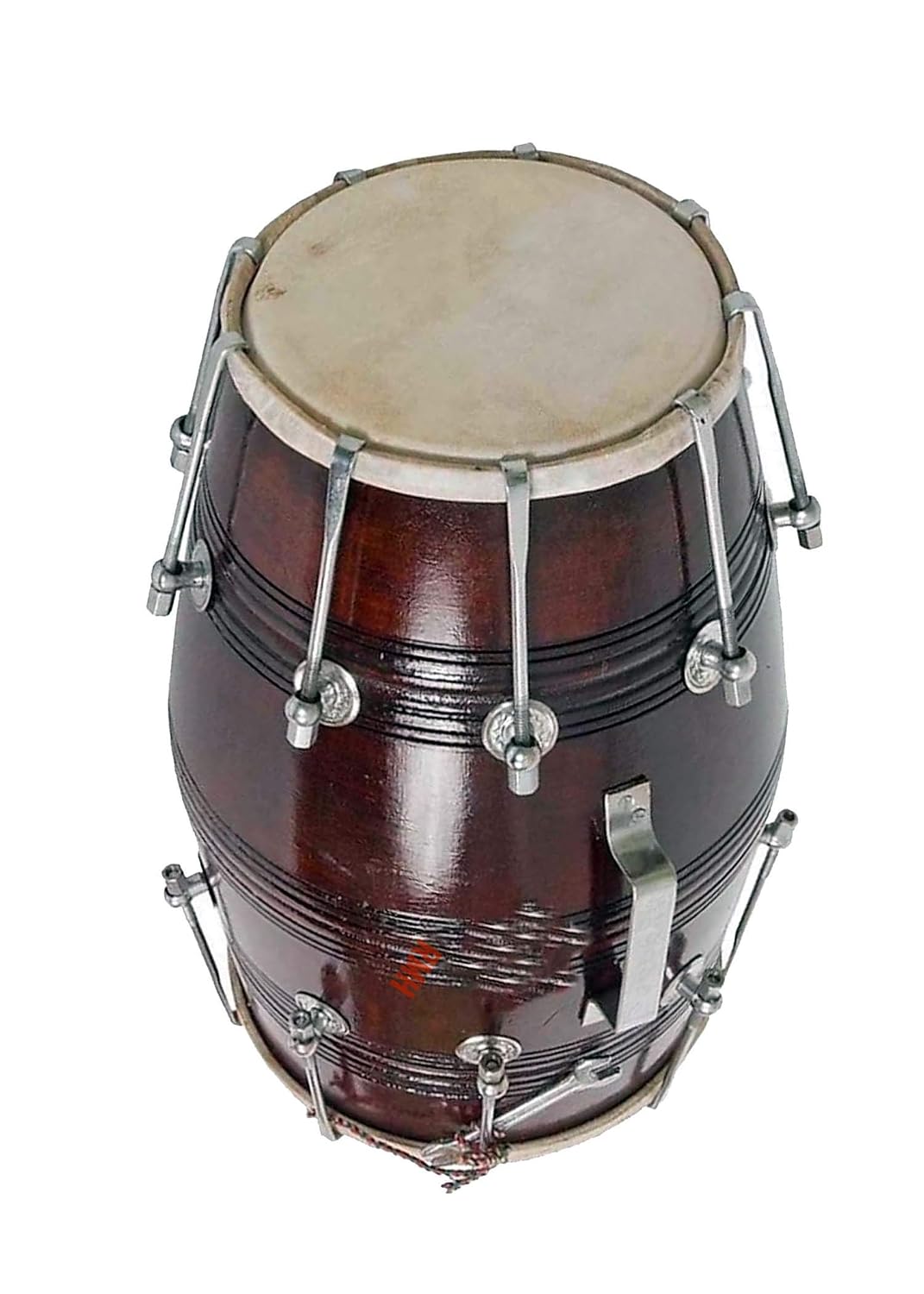 18 Inch Dholak With Free Manjira, Brown - Wooden Musical Instrument Dholak Drum Nuts & Bolt | Shiny Beautiful Brown Polish, Mango Wood Frame