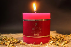 ROSE FRAGRANCE PILLAR CANDLE 2.5INCH SET OF 2 | PERFECT FOR ROMANTIC DATE CANDLE