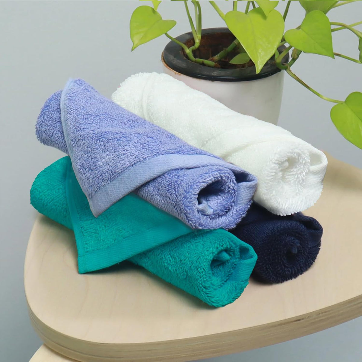 Heelium Bamboo Face Towel 800 Gsm | Ultra Absorbent & Odour-Free 3x Softer Than Cotton Towels | Pack Of 4 -Blue, Teal, Iris & White