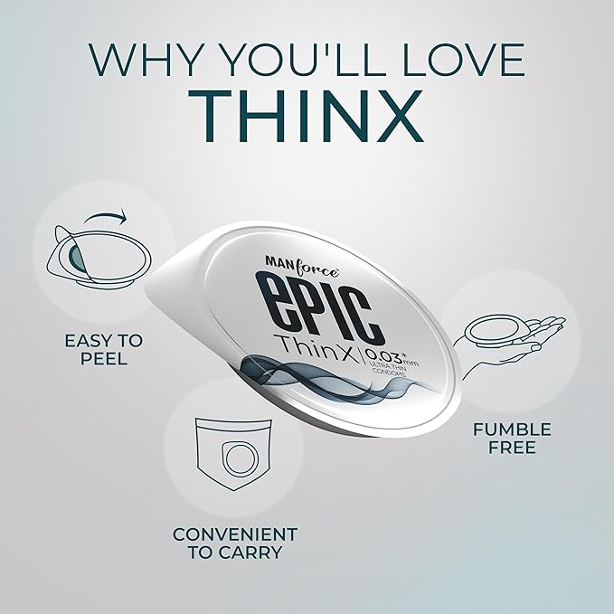 Manforce Epic Thinx Ultra Thin Condoms For Men - 10 Count| 0.03mm| Vegan| No Harsh Chemicals