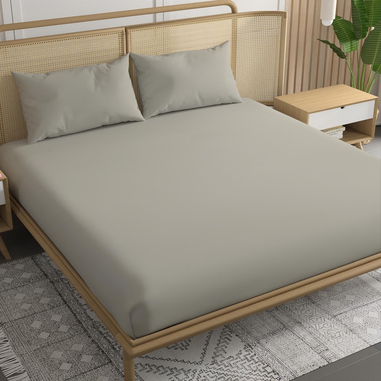 Elastic Fitted Bedsheet With 2 Pillow Cover - 72 X 84 Inches, Silver Grey | Soft, Breathable & Eco-Friendly | Perfect Gifting Festival, Housewarming, Anniversaries