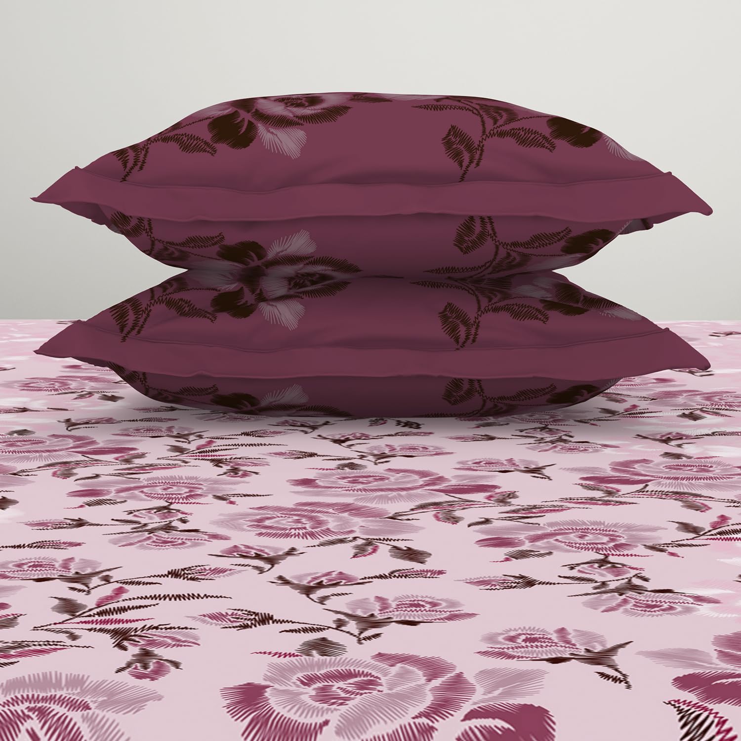 100% Cotton Bedsheet For Double Bed With 2 Pillow Cover - 88 X 100 Inches, Pink | Breathable & Super Soft | All Seasons & Easy To Wash