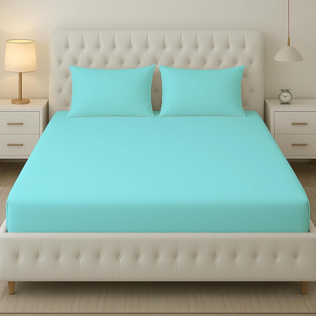 Plain Solid Aqua Bedsheet For King Size With 2 Pillow Cover (90 X 95 Inches) | Softer & Durable For All Season | Ideal For Daily Use Home Bedsheet