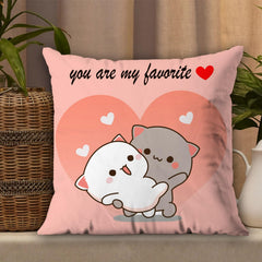 Satin Peach & Goma Mochi Cat Pillow Cushion, Keychain & Card, Peach Color - 12 X 12 Cm | Gifts For Girlfriend, Wife, Husband, Boyfriend, Pillow For Couple | Peach Goma Pillow - Pack Of 1