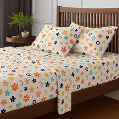 Microfibre Bedsheets For Double Bed Include Pillow Covers Double Size - 90 X 100 Inch, Multicolor | Soft Bedsheet - Rainbow Splash Theame