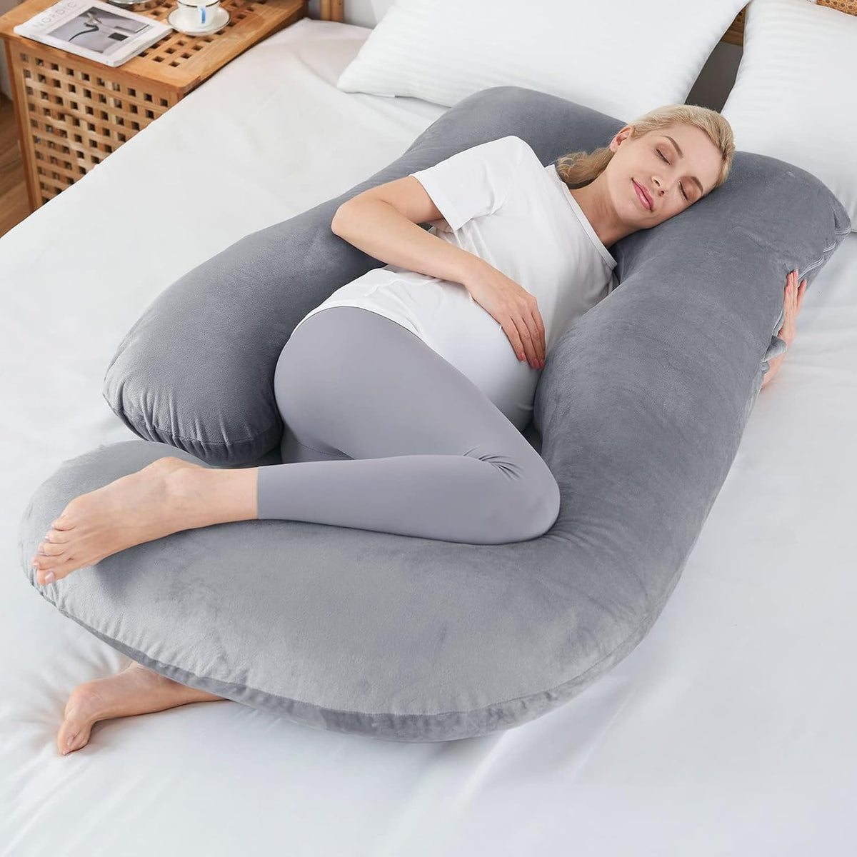 Pregnancy Pillows For Sleeping, U Shaped Full Body Pillow, Cold Grey Pillow | Pillow For Side Sleepers, Maternity Pillow For Pregnant Women Pregnancy Must Haves, Removable Velvet Cover