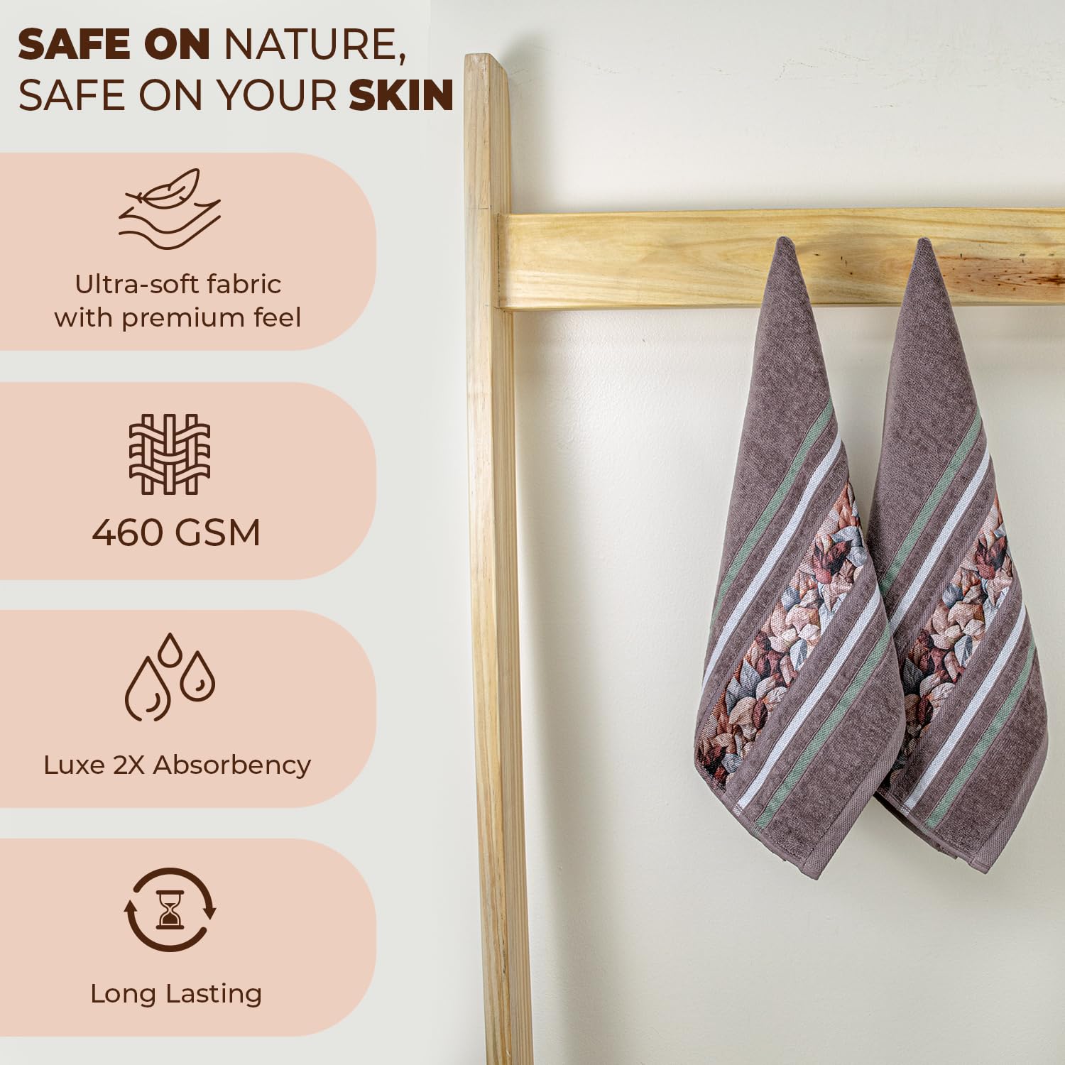 Rangoli 100% Cotton Hand Towel 450 Gsm | Hanging Towel Soft, Luxury & Highly Absorbent Towels Fade Resistant & Multipurpose Hand Towels (Brown) - Pack Of 2