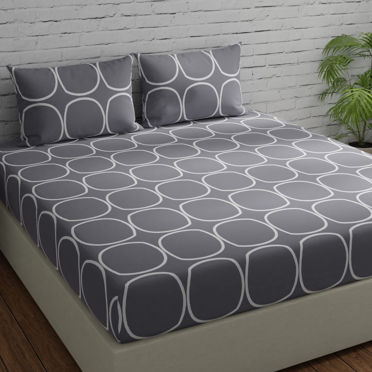 Cotton Double Bedsheet For Queen Size With 2 Pillow Covers - 88 X 96 Inches, Grey | Good For Guest Houses, & Daily Home Use